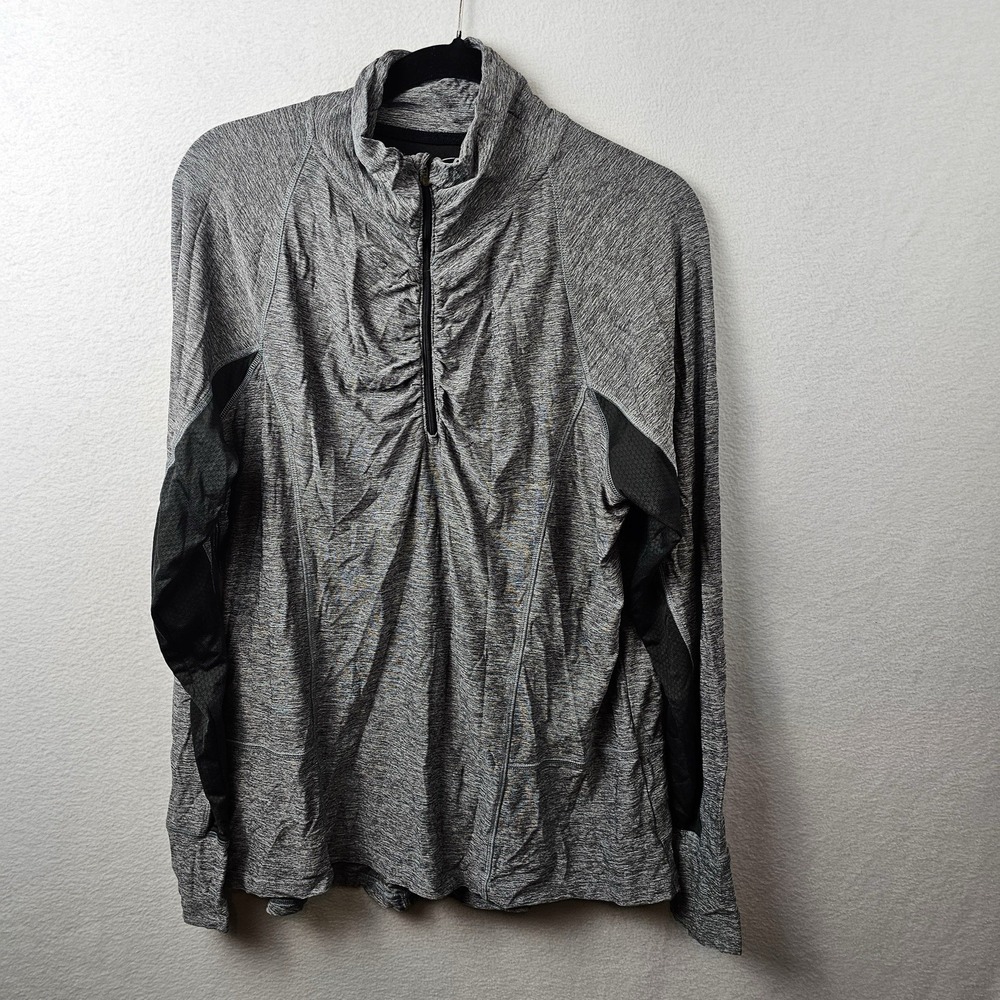 Champion Shirt Woman's Size XXL Gray Black Long Sleeve 1/4 Zip Thumb Holes